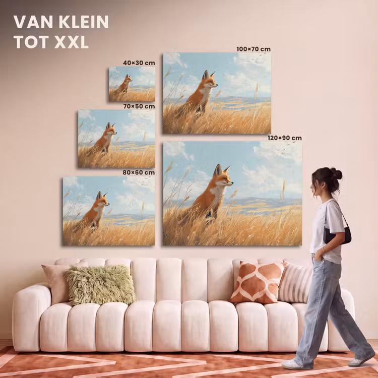 Akoestisch schilderij - Vos - Gras - Wolken - Oranje — 7