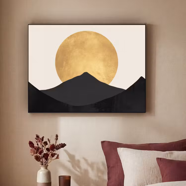 Art Frame - Bergsilhouetten - Gouden cirkel - Beige — 3