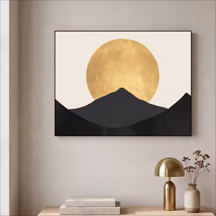 Art Frame - Bergsilhouetten - Gouden cirkel - Beige — 5