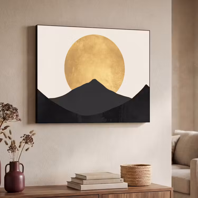 Art Frame - Bergsilhouetten - Gouden cirkel - Beige — 7