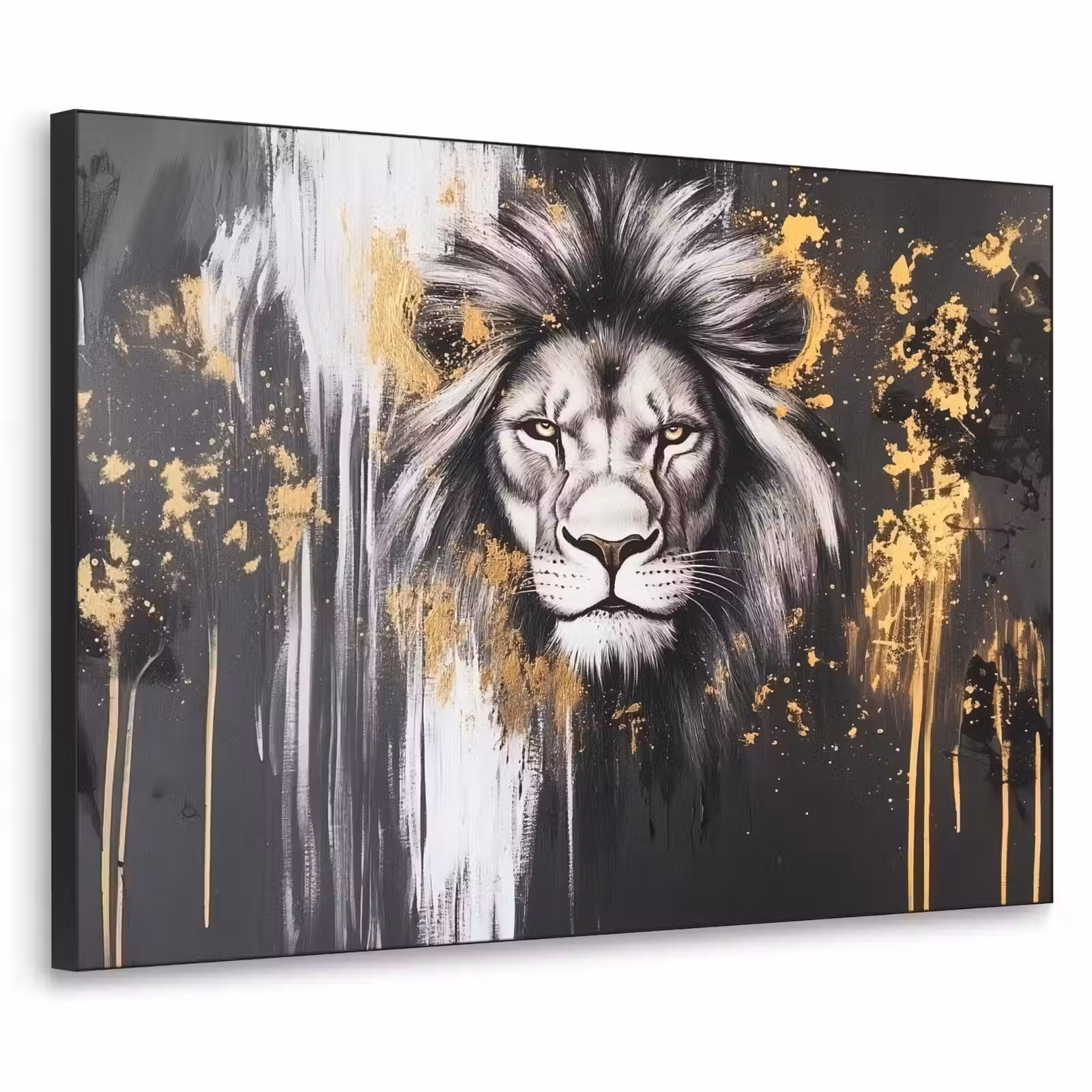 Art Frame - Leeuw - Portret - Verfspatten - Grijs — 1
