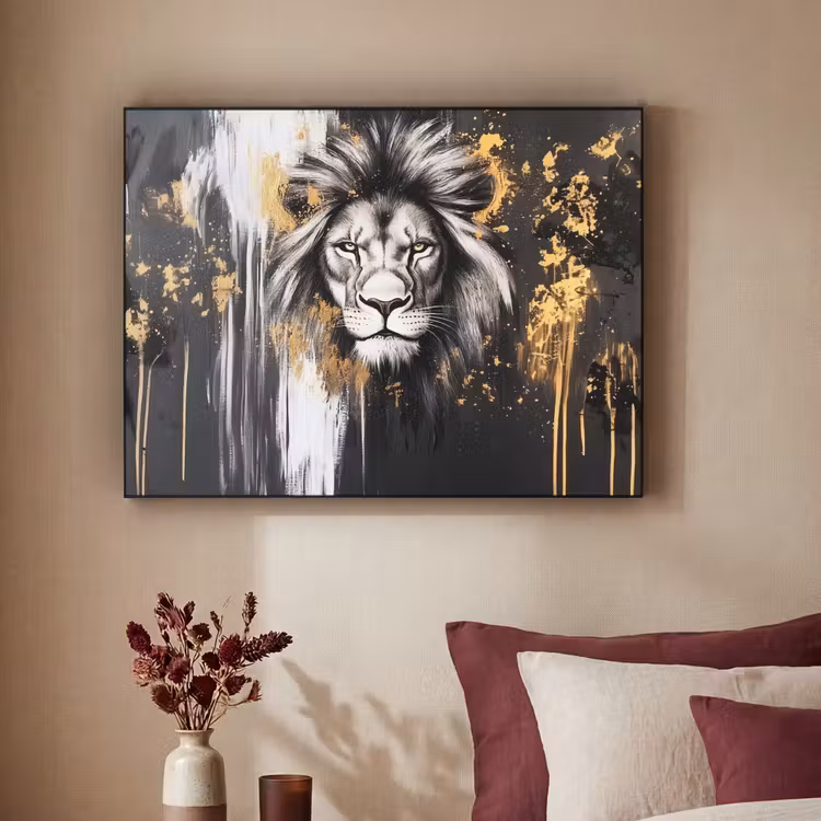 Art Frame - Leeuw - Portret - Verfspatten - Grijs — 3