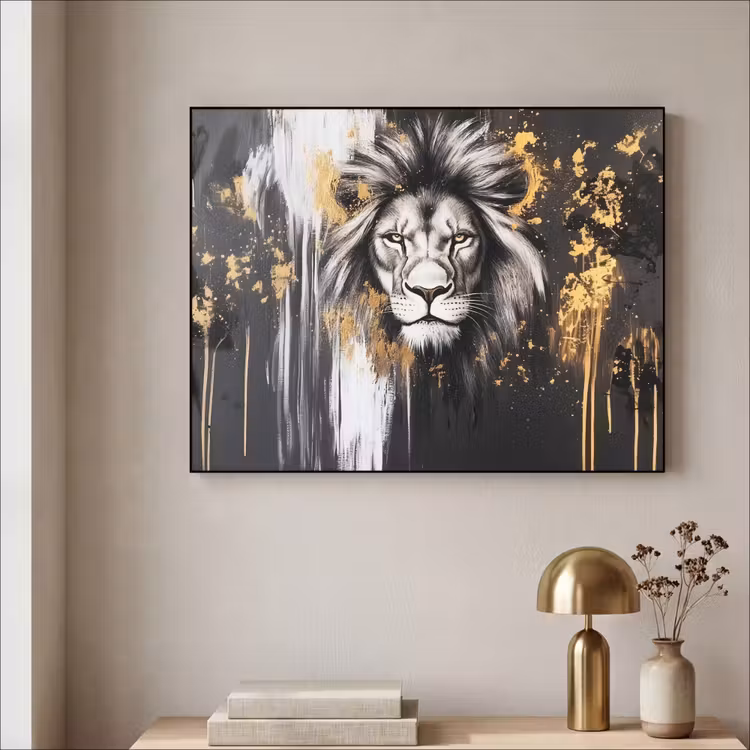 Art Frame - Leeuw - Portret - Verfspatten - Grijs — 5