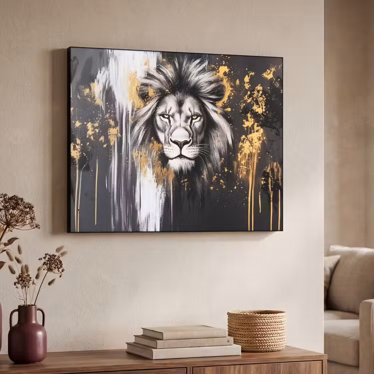 Art Frame - Leeuw - Portret - Verfspatten - Grijs — 7