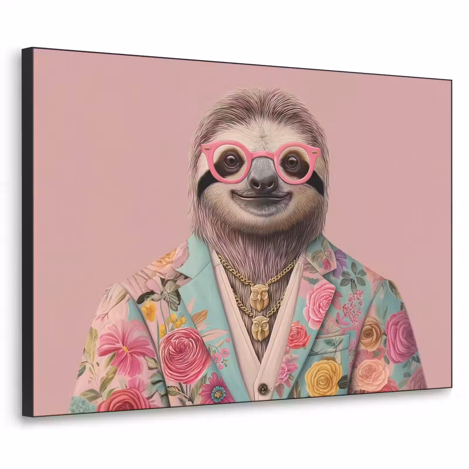 Art Frame - Luiaard - Bloemenprint - Bril - Roze — 1