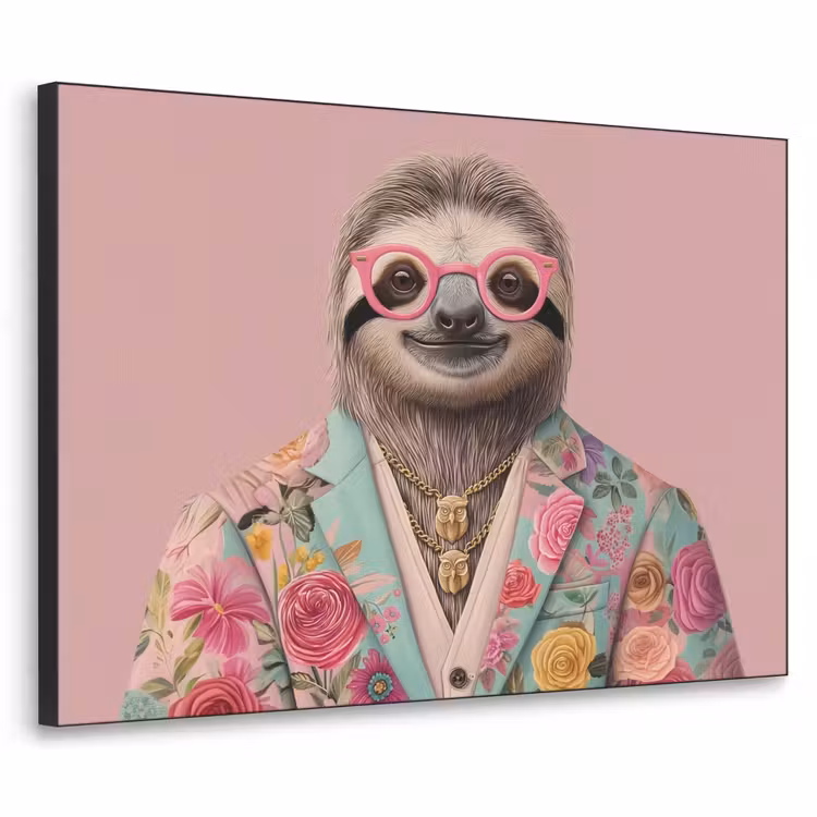 Art Frame - Luiaard - Bloemenprint - Bril - Roze — 1