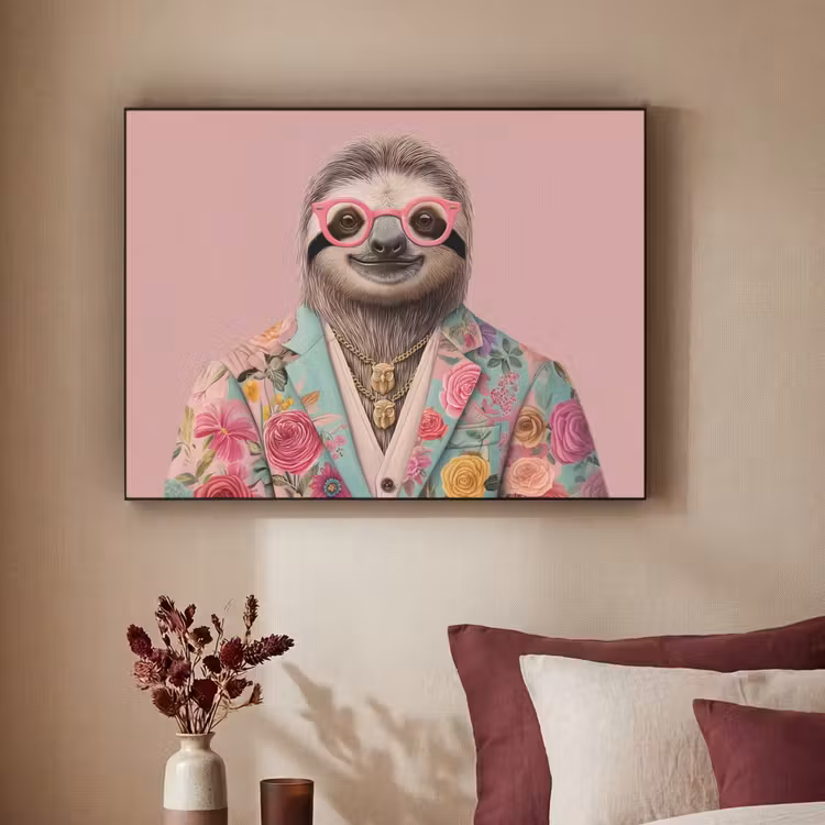 Art Frame - Luiaard - Bloemenprint - Bril - Roze — 3