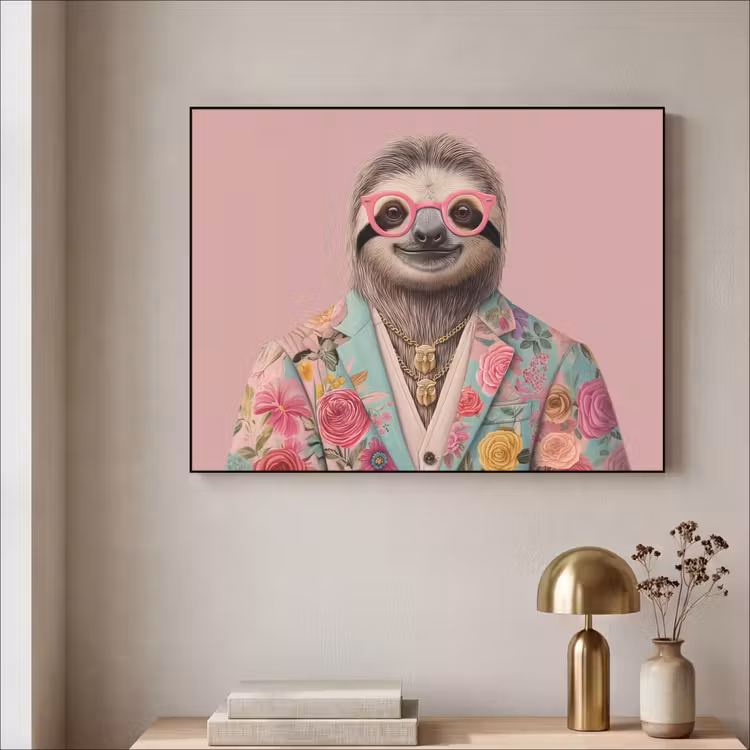 Art Frame - Luiaard - Bloemenprint - Bril - Roze — 5