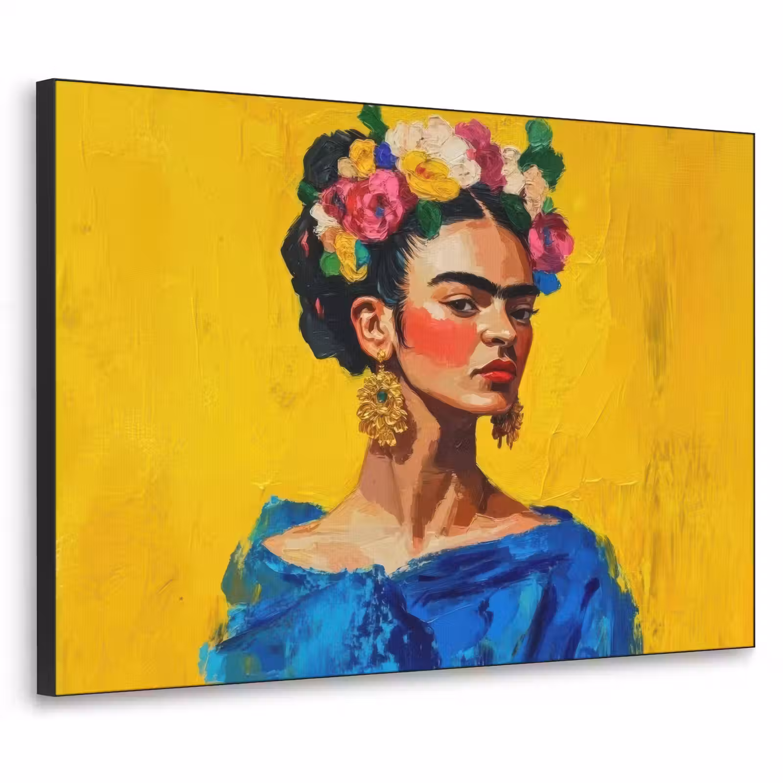 Art Frame - Frida Kahlo - Vrouw - Geel - Blauw - Bloemen — 1