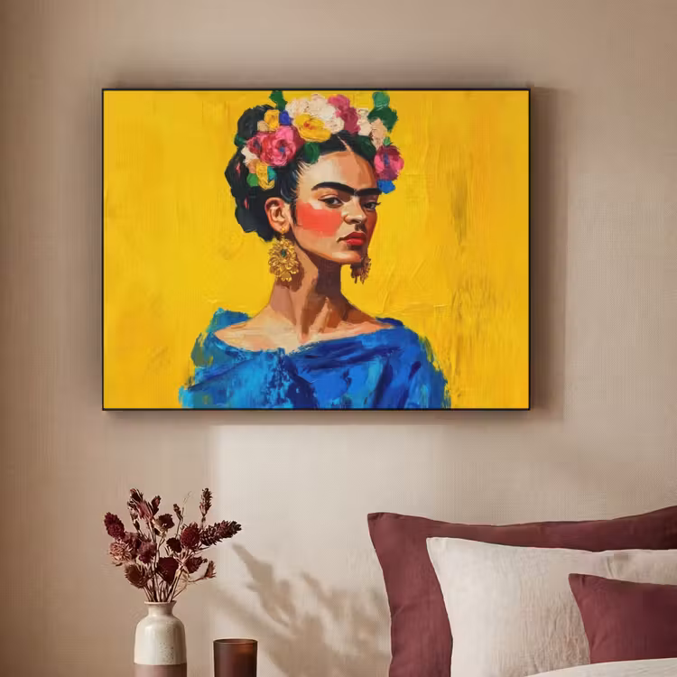 Art Frame - Frida Kahlo - Vrouw - Geel - Blauw - Bloemen — 3