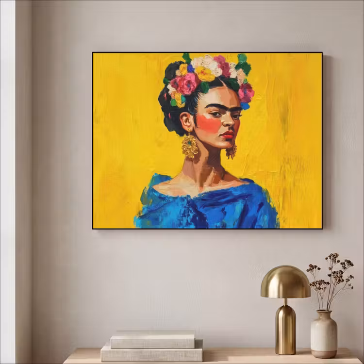 Art Frame - Frida Kahlo - Vrouw - Geel - Blauw - Bloemen — 5