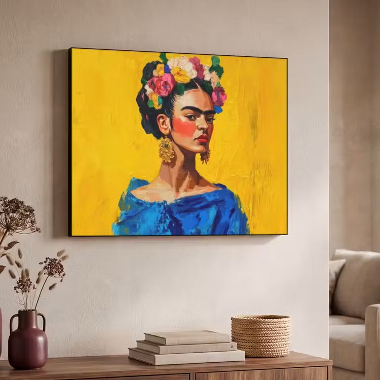 Art Frame - Frida Kahlo - Vrouw - Geel - Blauw - Bloemen — 7