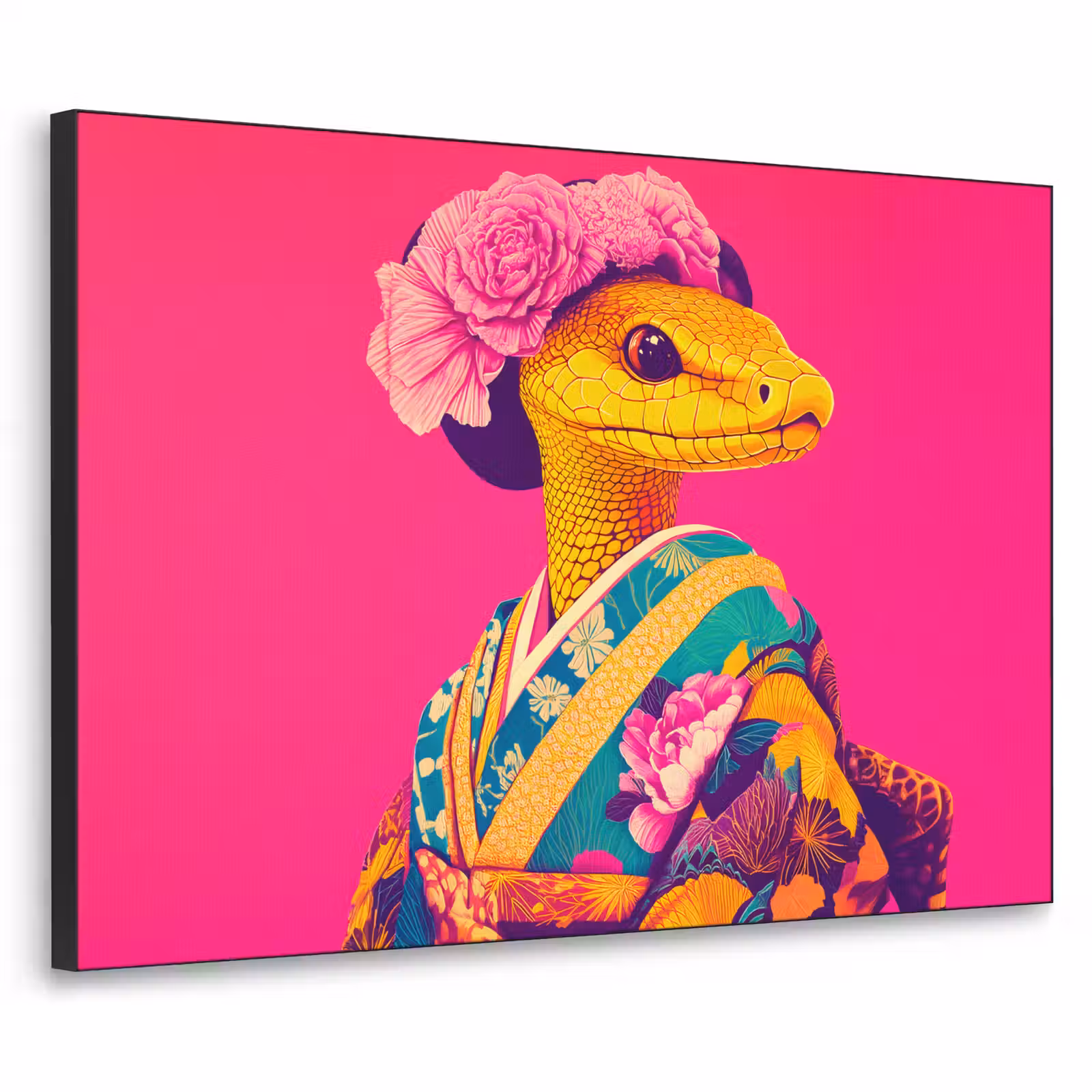 Art Frame - Hagedis - Bloemen - Roze - Kimono — 1