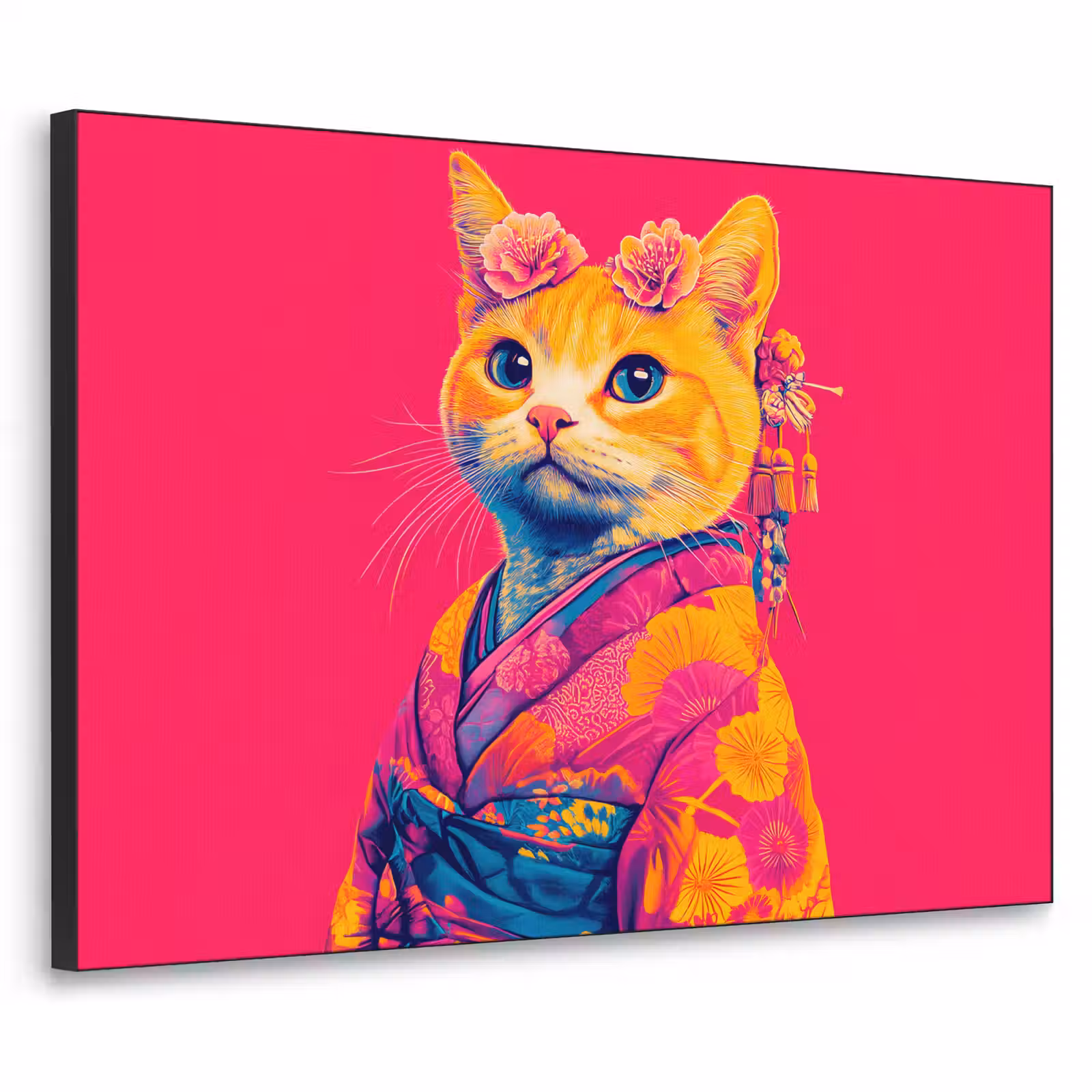 Art Frame - Kat - Kimono - Bloemen - Roze — 1