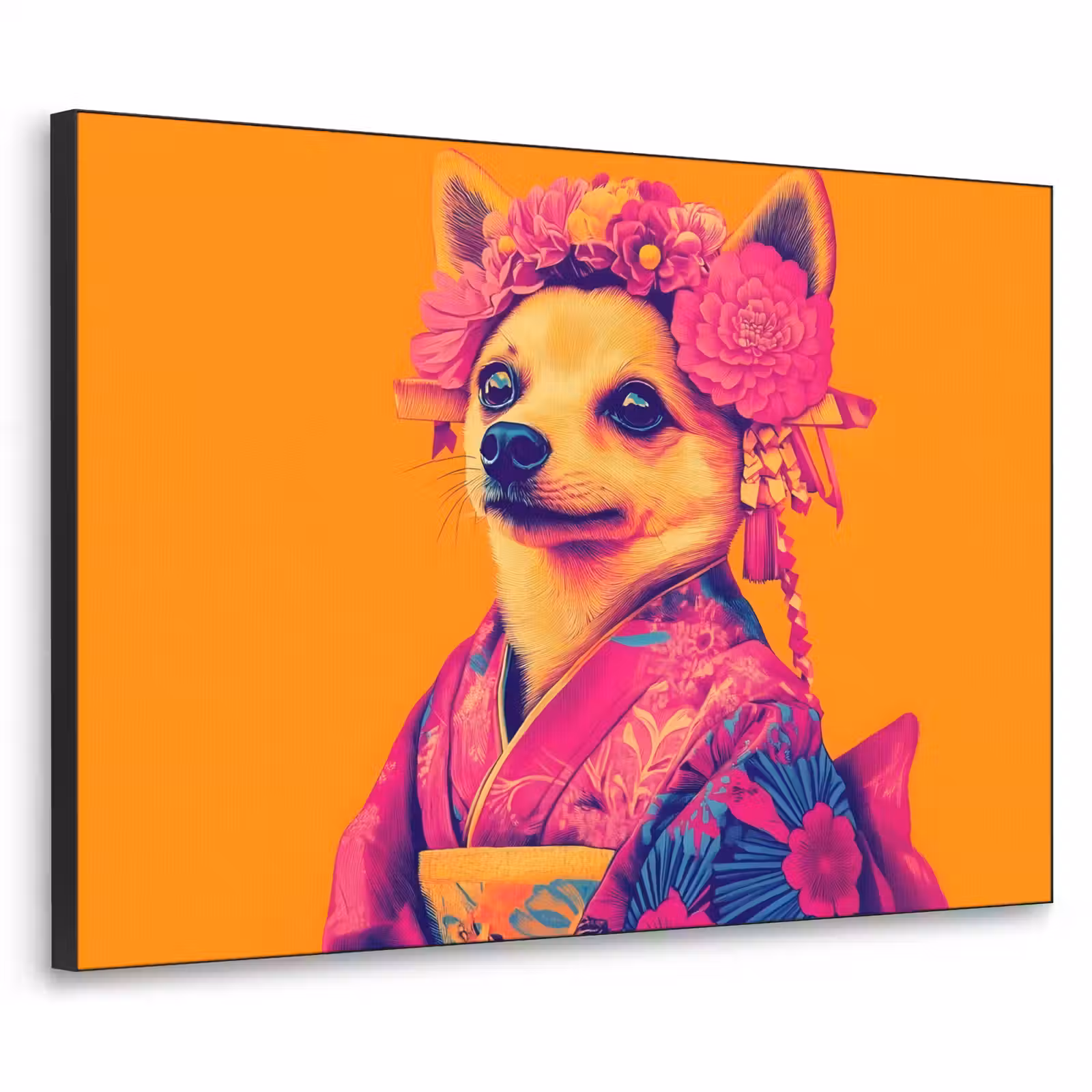Art Frame - Kimono - Hondje - Bloemenkroon - Oranje — 1