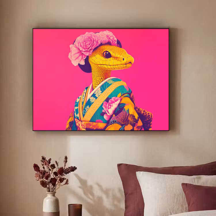 Art Frame - Hagedis - Bloemen - Roze - Kimono — 3
