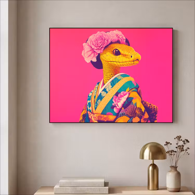 Art Frame - Hagedis - Bloemen - Roze - Kimono — 5