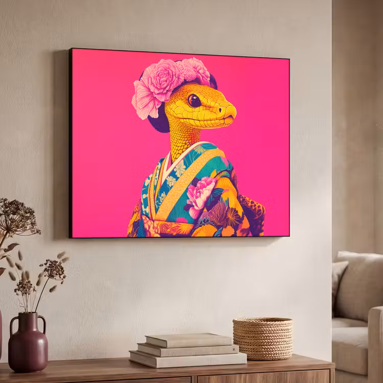 Art Frame - Hagedis - Bloemen - Roze - Kimono — 7
