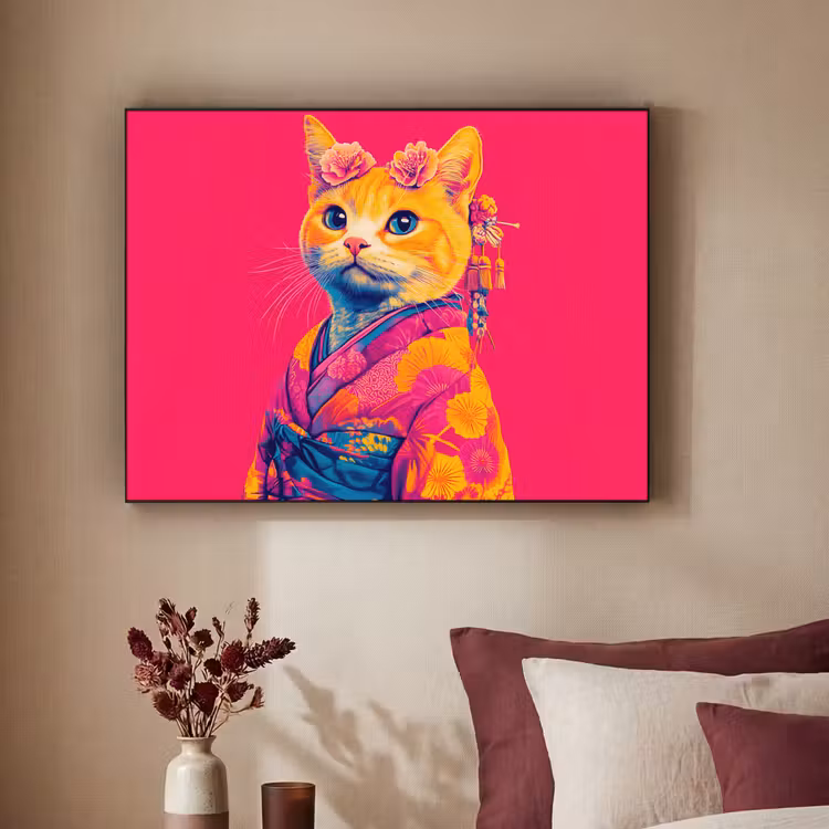 Art Frame - Kat - Kimono - Bloemen - Roze — 3