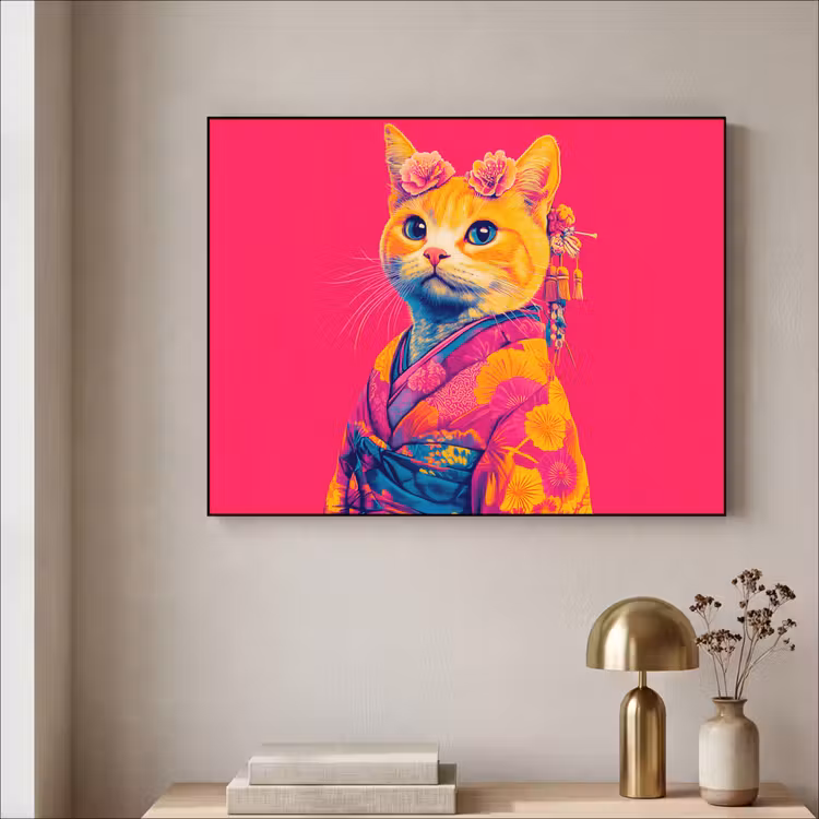 Art Frame - Kat - Kimono - Bloemen - Roze — 5