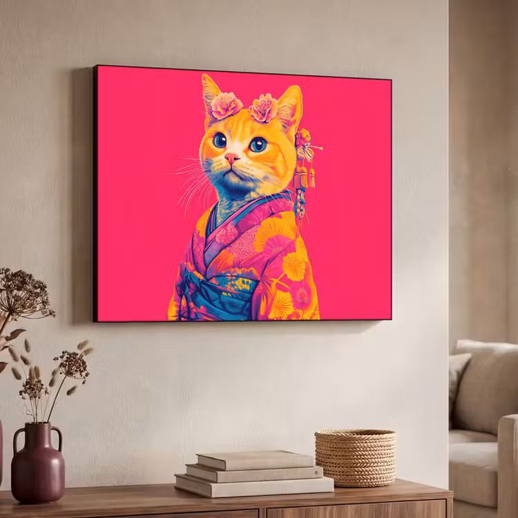 Art Frame - Kat - Kimono - Bloemen - Roze — 7
