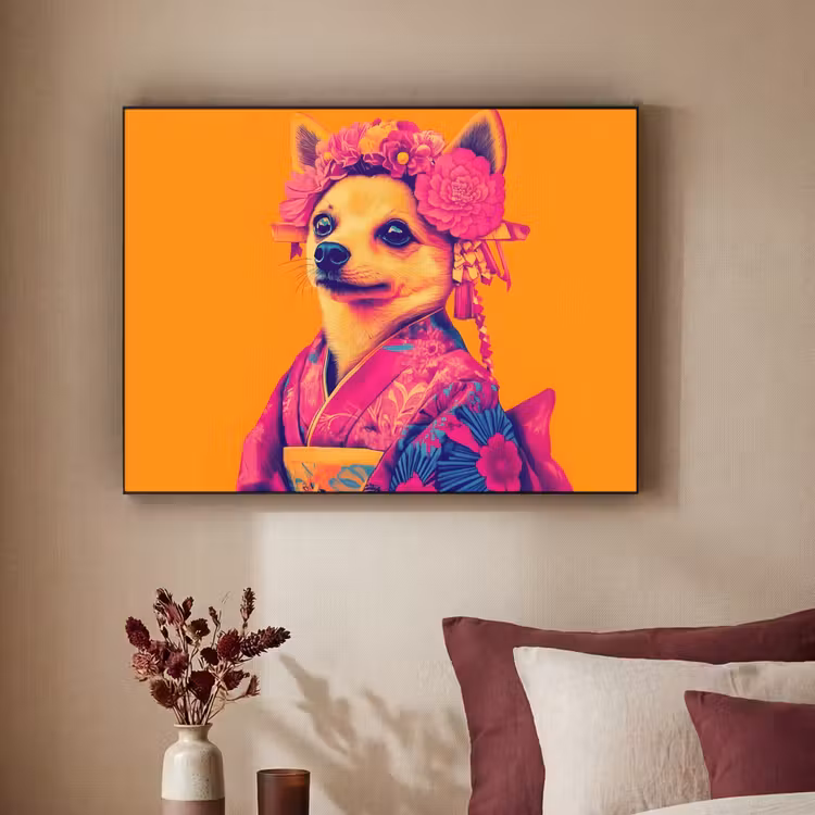 Art Frame - Kimono - Hondje - Bloemenkroon - Oranje — 3