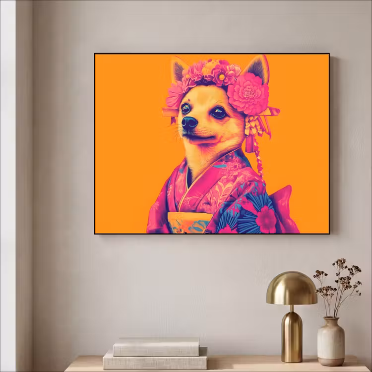 Art Frame - Kimono - Hondje - Bloemenkroon - Oranje — 5
