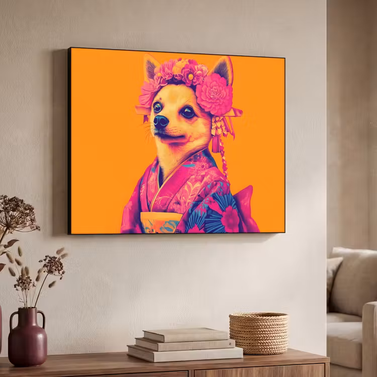 Art Frame - Kimono - Hondje - Bloemenkroon - Oranje — 7