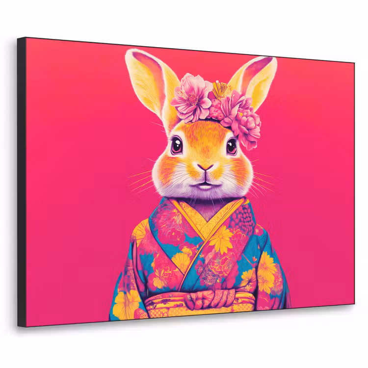 Art Frame - Konijn - Bloemen - Kleurrijk - Kimono — 1
