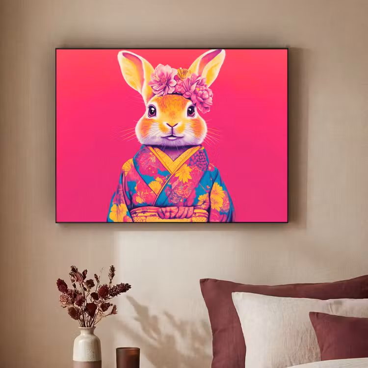 Art Frame - Konijn - Bloemen - Kleurrijk - Kimono — 3