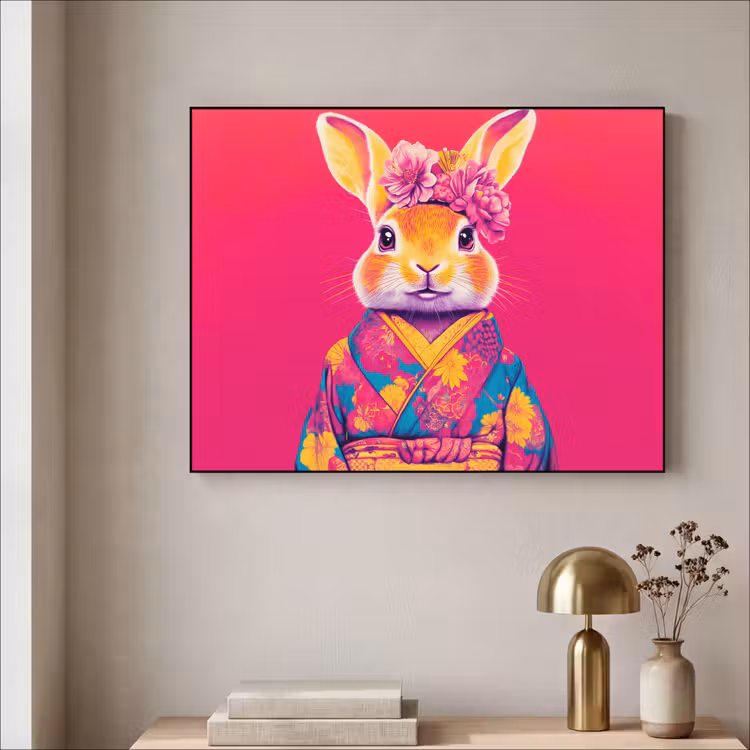 Art Frame - Konijn - Bloemen - Kleurrijk - Kimono — 5