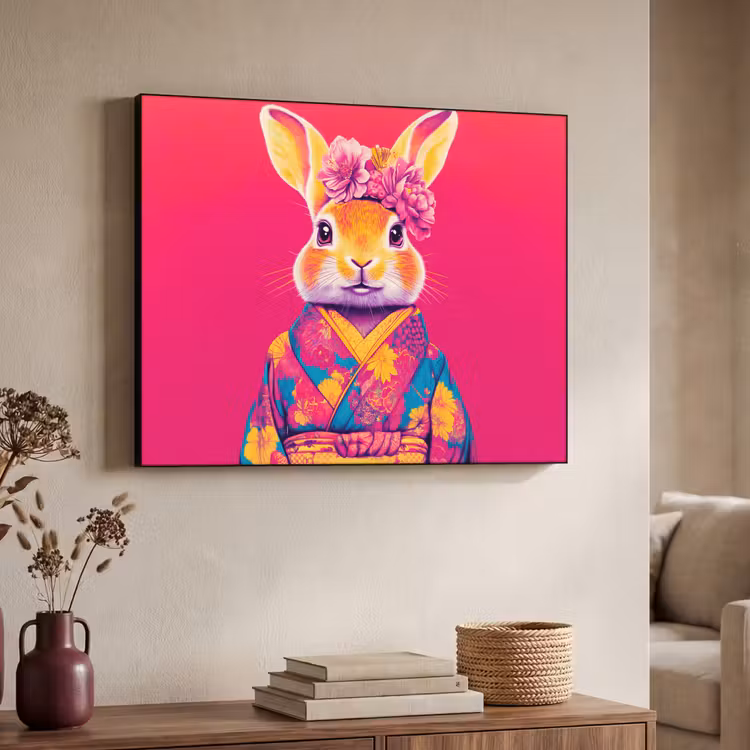 Art Frame - Konijn - Bloemen - Kleurrijk - Kimono — 7