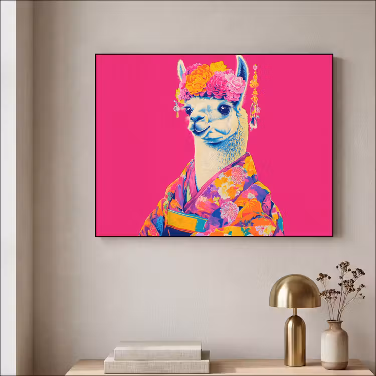 Art Frame - Lama - Kimono - Bloemenkrans - Felroze — 5