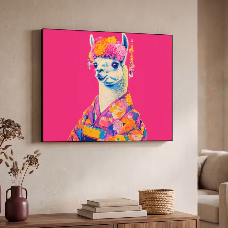 Art Frame - Lama - Kimono - Bloemenkrans - Felroze — 7