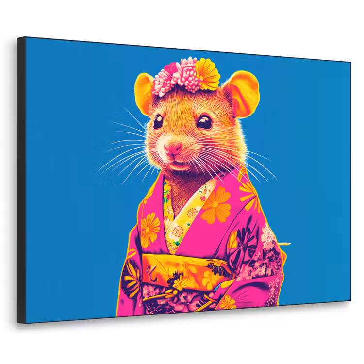 Art Frame - Muis - Kimono - Bloemen - Blauw — 1