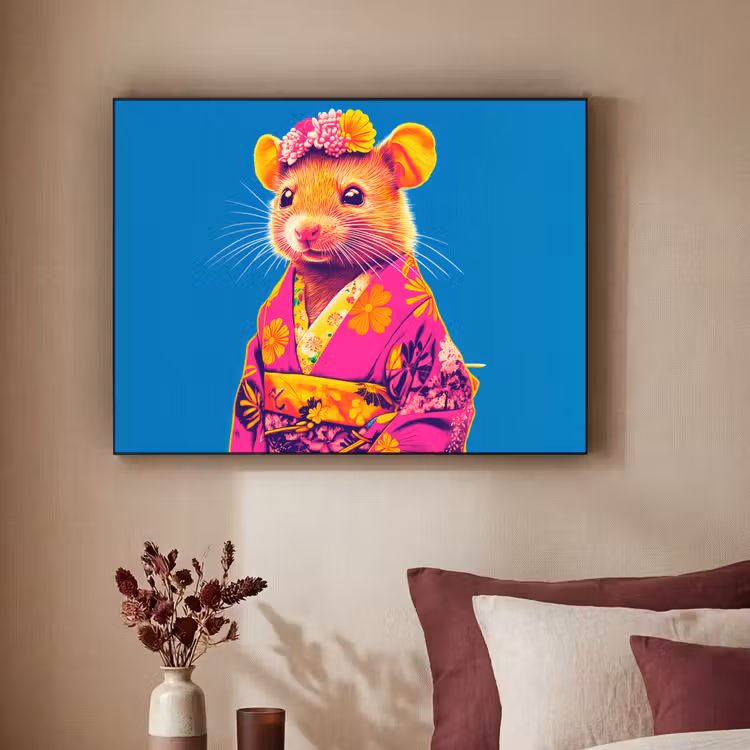 Art Frame - Muis - Kimono - Bloemen - Blauw — 3