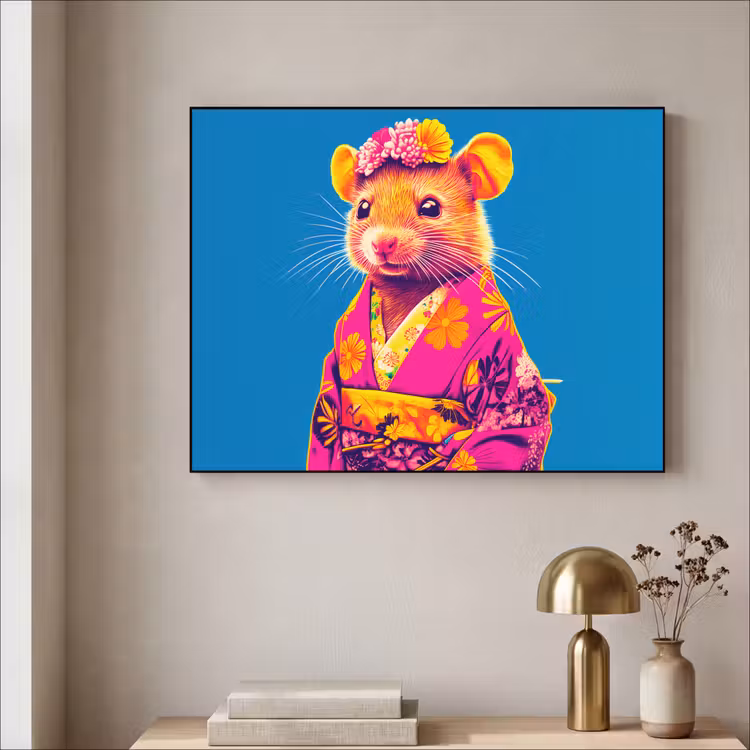Art Frame - Muis - Kimono - Bloemen - Blauw — 5