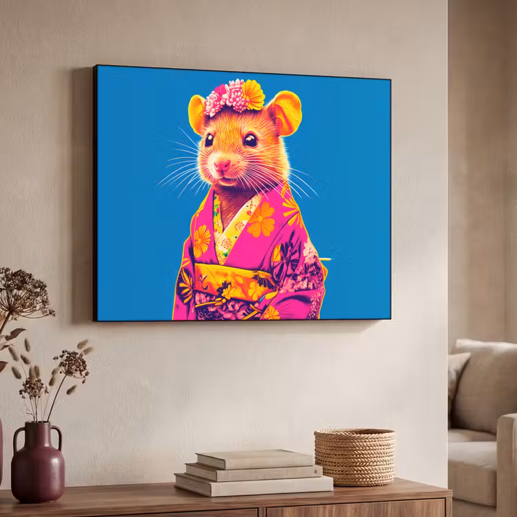 Art Frame - Muis - Kimono - Bloemen - Blauw — 7