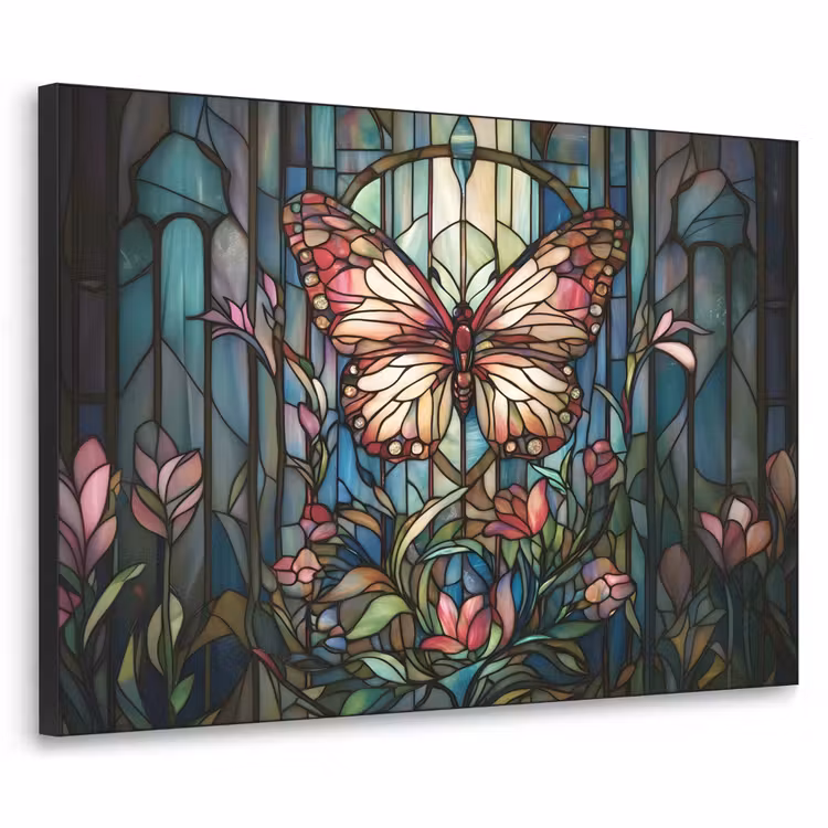 Art Frame - Vlinder - Roze - Bloemen - Bladeren — 1