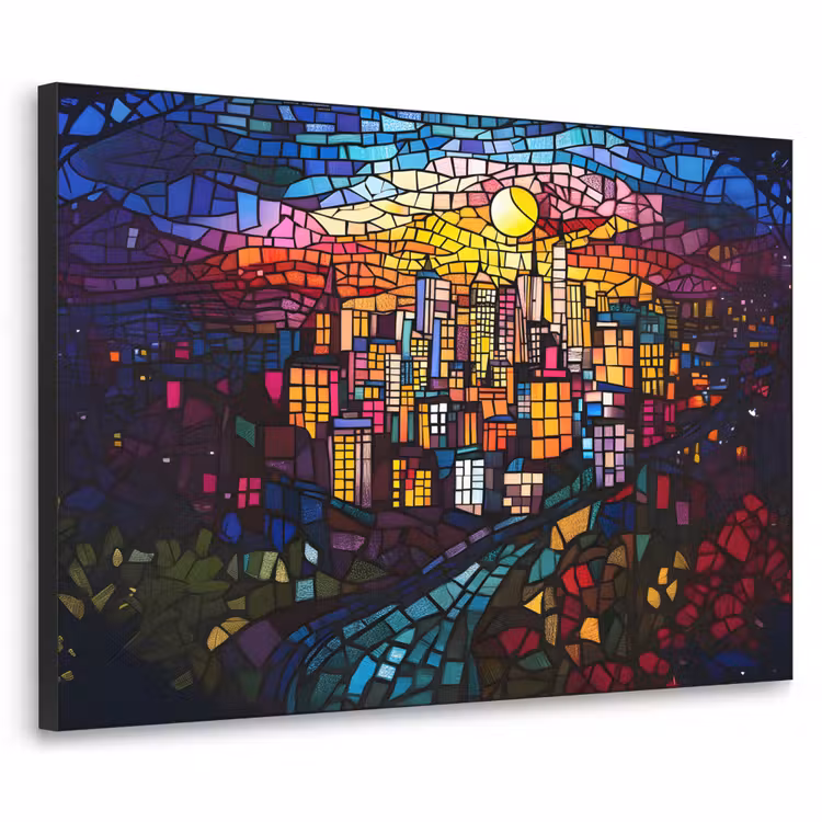 Art Frame - Stad - Maan - Mozaïek - Kleurrijk — 1