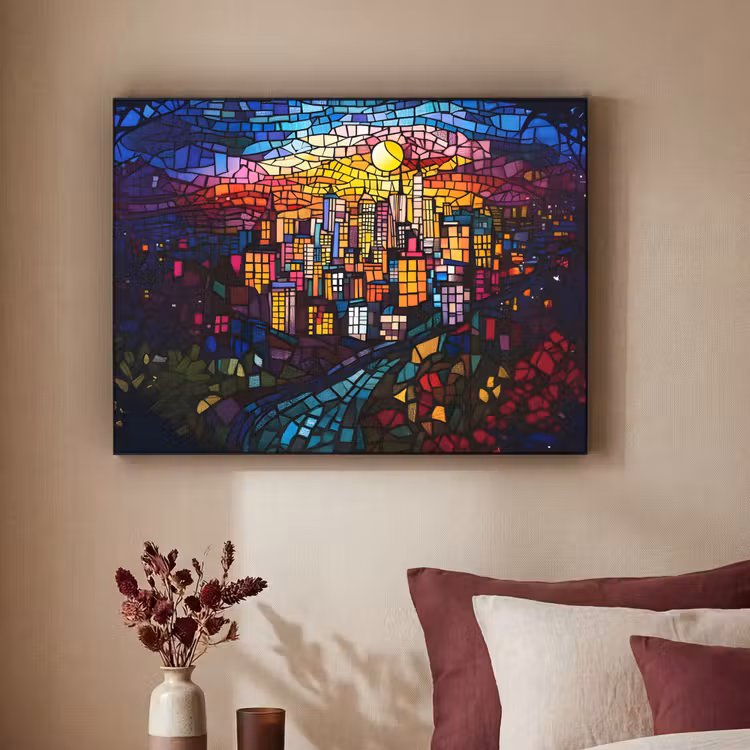 Art Frame - Stad - Maan - Mozaïek - Kleurrijk — 3
