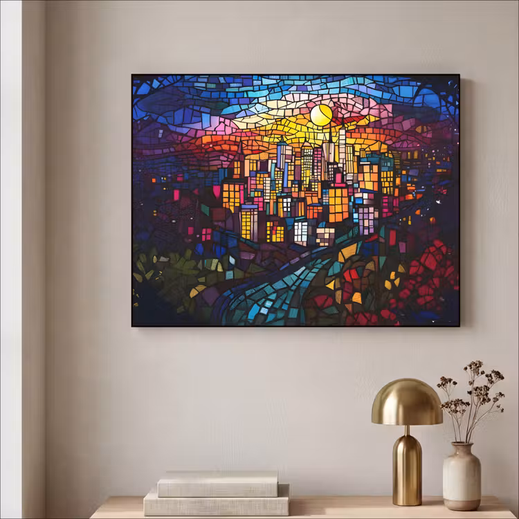 Art Frame - Stad - Maan - Mozaïek - Kleurrijk — 5