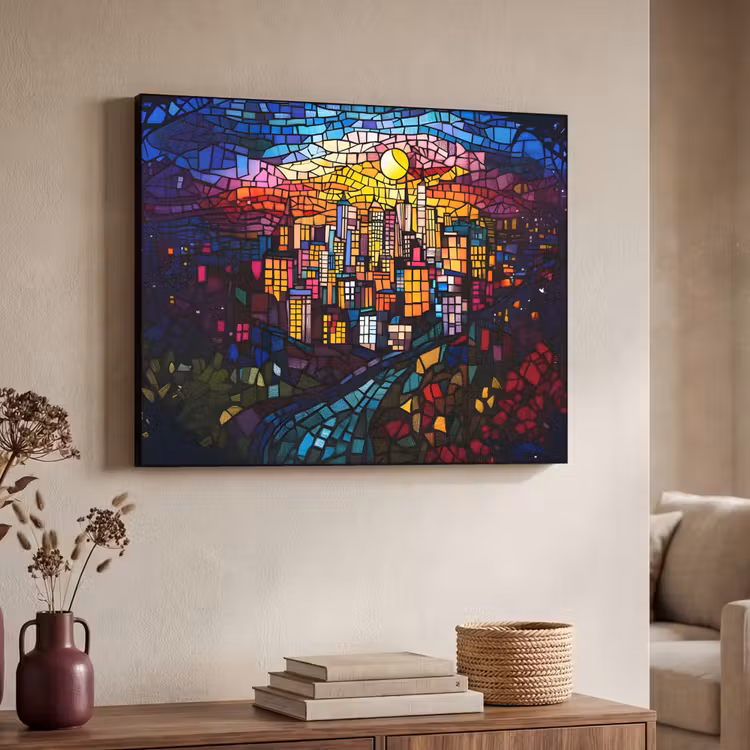 Art Frame - Stad - Maan - Mozaïek - Kleurrijk — 7