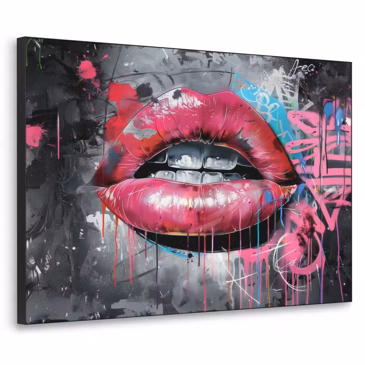 Art Frame - Lippen - Felroze - Graffiti - Verfstrepen — 1