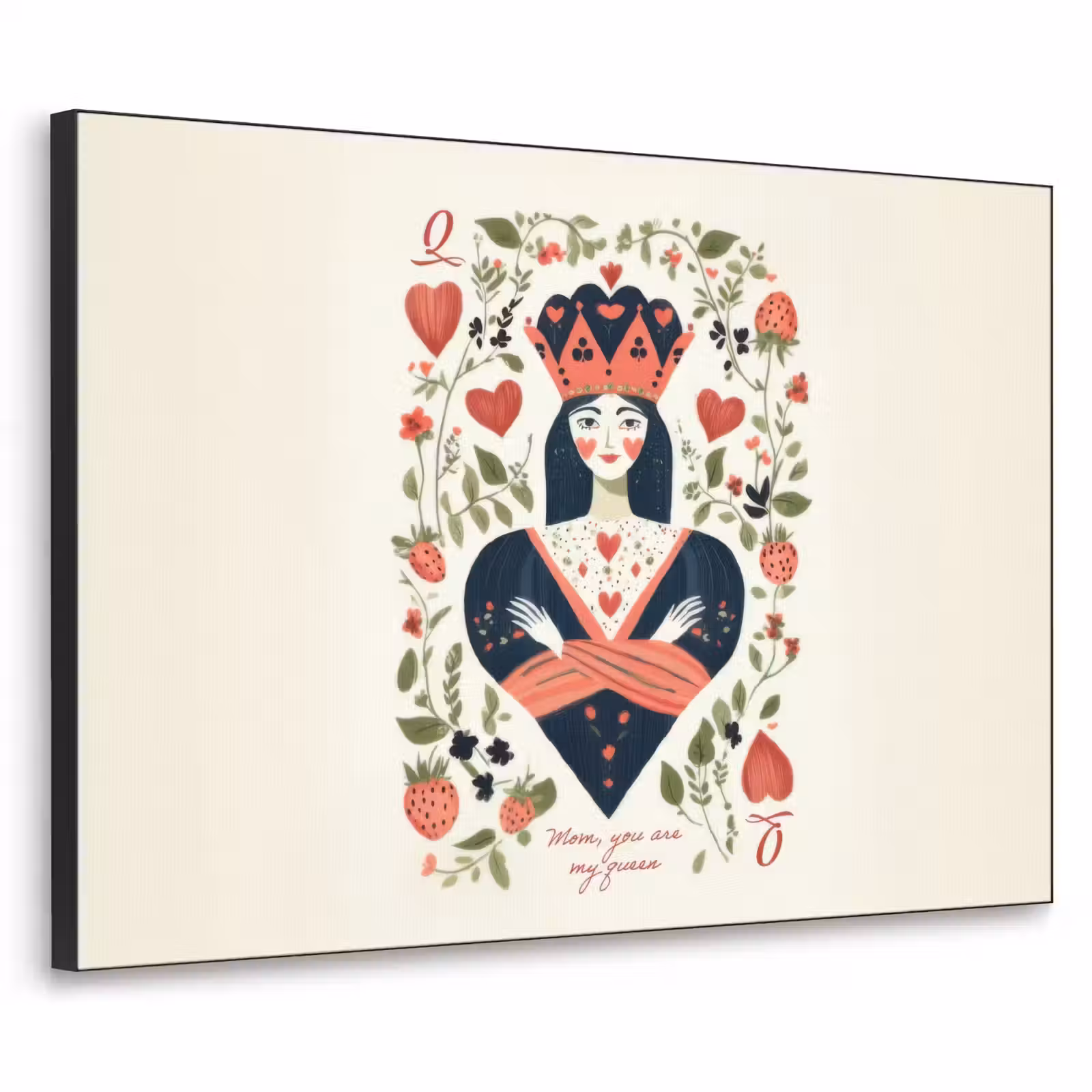 Art Frame - Speelkaart - Hartenkoningin - Bloemen - Hartjes — 1
