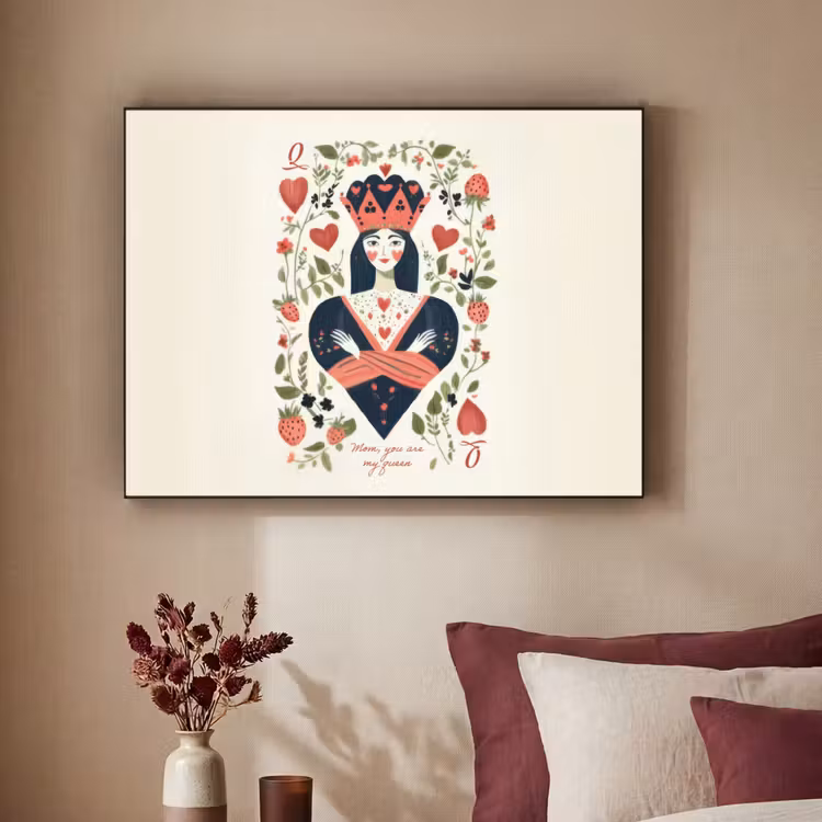Art Frame - Speelkaart - Hartenkoningin - Bloemen - Hartjes — 3
