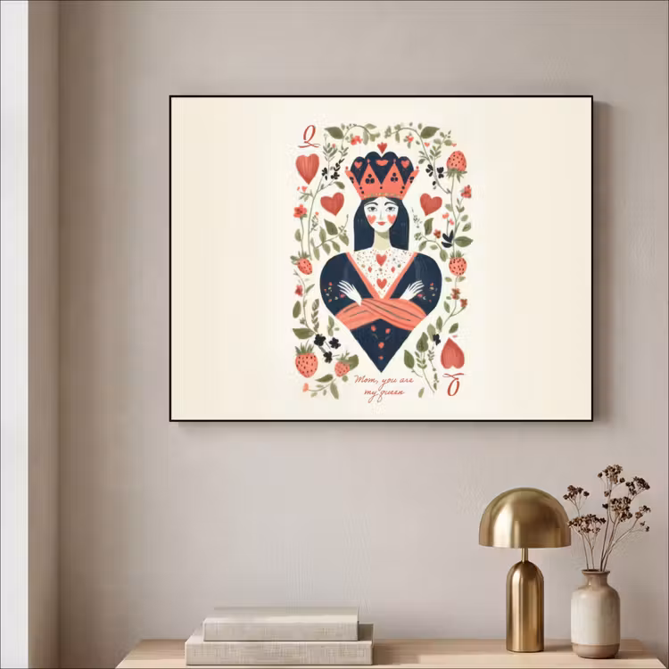 Art Frame - Speelkaart - Hartenkoningin - Bloemen - Hartjes — 5