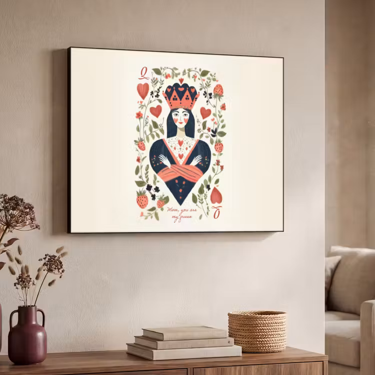 Art Frame - Speelkaart - Hartenkoningin - Bloemen - Hartjes — 7