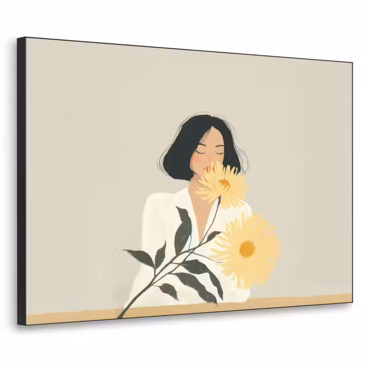 Art Frame - Vrouw - Bloem - Geel - Minimalistisch — 1