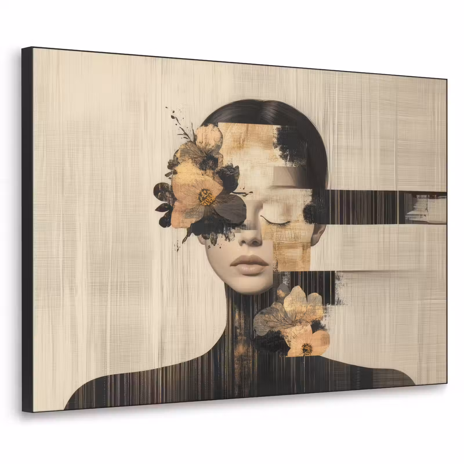 Art Frame - Gezicht - Bloemen - Zwart - Vrouw — 1